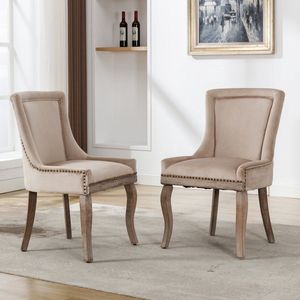 Merax Luxe Eetkamerstoelen - Set van 2 Gestoffeerde Stoelen - Fluwelen Eetkamerstoel - Beige