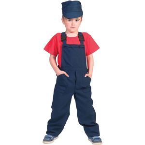Funny Fashion - Bouwvakker & Trucker Kostuum - Blauwe Kinder Werkmans Overall Blauw - Jongen - blauw - Maat 116 - Carnavalskleding - Verkleedkleding