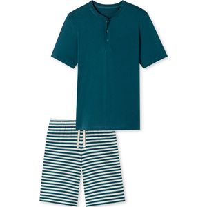 SCHIESSER Casual Nightwear pyjamaset - heren pyjama short organic cotton knoopsluiting strepen jeans blauw - Maat: XXL