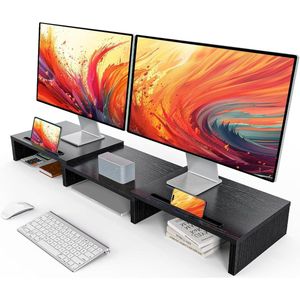 Monitor stand verstelbare lengte houten riser organizer voor PC laptop printer - LORERGO