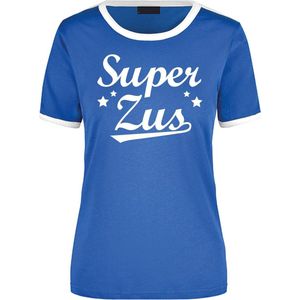 Super zus blauw/wit ringer t-shirt - dames - Verjaardag cadeau shirt XL