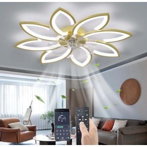 Plafondventilator Slaapkamer - Plafonniere Met Ventilator - Plafondventilator Met Verlichting - Plafondventilator Afstandsbediening - Goud - 90 CM