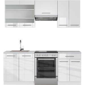 Vicco Fame-Line Complete keukeneenheid – 200 cm zonder werkblad Wit hoogglans/wit zonder werkblad