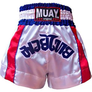 Muay Thai Short 2 Stripes - wit/blauw M