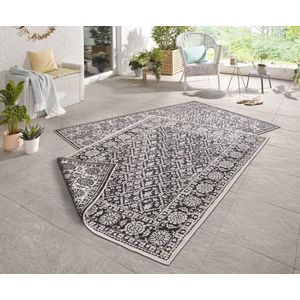 Flycarpets Omkeerbaar Vloerkleed - Binnen & Buitenkleed Curacao- Zwart / Creme - 80x250 cm