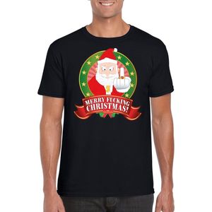 Foute Kerst t-shirt zwart gangster Kerstman - Merry Fucking Christmas voor heren - Kerst shirts XXL