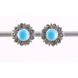 Fijne zilveren oorstekers met blauwe turkoois en marcasiet