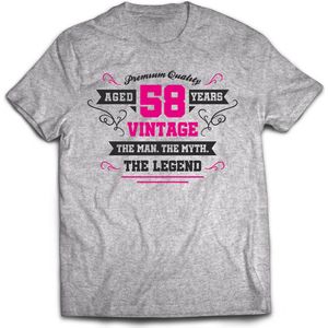 58 Jaar Legend - Feest kado T-Shirt Heren / Dames - Antraciet Grijs / Roze - Perfect Verjaardag Cadeau Shirt - grappige Spreuken, Zinnen en Teksten. Maat XL