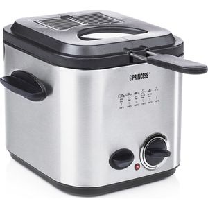 Princess Mini Friteuse en Fondue 182611 – 1.2 liter - Regelbare thermostaat – Geurfilter - Kijkvenster - 6 fonduevorken - Frituurmandje - geborsteld RVS