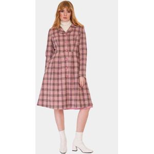 Voodoo Vixen - Pink Checked Flower Button Winterjas - XL - Roze