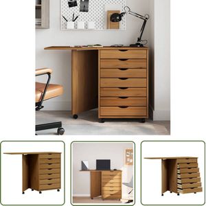 vidaXL Ladekast MOSS - Massief Grenen - Honingbruin Verrijdbare Kast - Bureaukast - Houten Kast - Grenoblehouten Meubilair - Opbergkast