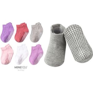 MINIIYOU - Stevige Antislip Sokken Baby - 6-12 maanden - 6 paar - Roze Paars Effen