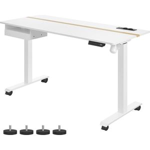 Rootz Elektrisch sta-bureau - Witte statafel - Bureau in hoogte verstelbaar - Bureau van spaanplaatstaal - Stille motor - Snelle aanpassing - 60 cm x 140 cm x (72-120) cm - Tafelblad van 1,5 cm - Gewicht 31,6 kg - Laadvermogen 80 kg