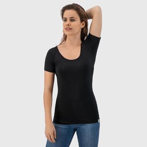 Anti Zweet Shirt - Fibershirts® - Ingenaaide Okselpads - Ondershirt - Zwart - Ronde Hals - Dames - Maat XL