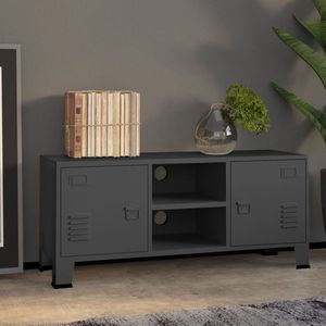 The Living Store TV-meubel Urban - Antraciet - 105 x 35 x 42 cm - Metalen constructie - 2 deuren - 1 schap