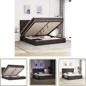The Living Store Ottoman bed met matras en LED's 160x200cm stof donkerbruin - Ottoman Bed - Boxspring Bed - Tweepersoons Bed - Led Bed - Slaapcomfort