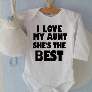 Baby Romper met tekst | I love my aunt she is the best | Lange mouw | wit zwart | maat  50/56 | cadeau voor tante - kraamcadeau nichtje neefje geboren – kraamgeschenk  zwangerschaps aankondiging