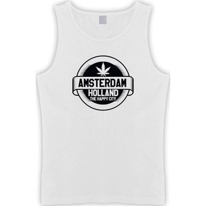 Witte Tanktop met “  Amsterdam / The Happy City "" print size XL