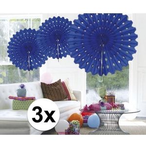 3x Decoratie waaier blauw 45 cm