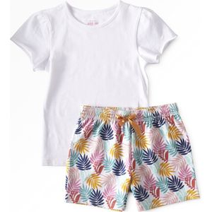 Little Label - zomer baby pyjama - palm leaves pink - maat: 86 - bio-katoen
