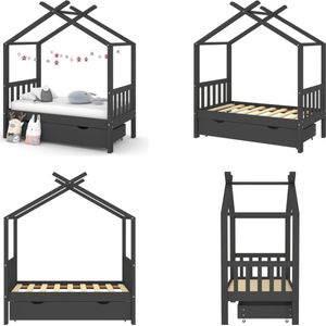 vidaXL Kinderbedframe met lade grenenhout donkergrijs 70x140 cm - Kinderbedframe - Kinderbedframes - Bed - Bedden