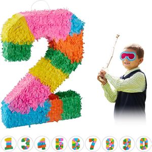 Relaxdays pinata verjaardag getal - piñata zelf vullen - getallen van 0 tot 9 - gekleurd - 2