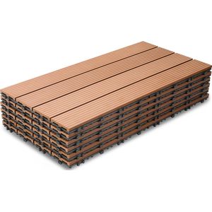 Terrastegels - 6 Stuks - 1 m² - WPC Composiet Kunststof - 60x30cm - 4 strepen - Bruin - Makkelijke en Snelle Montage - Balkontegels - Vlondertegel Set - Onderhoudsvrij - Tuin, Balkontegels - Terrasplanken