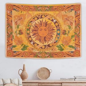Wandtapijt met Brandende Zon en Bloemen - Vintage Muurdecoratie voor Slaapkamer en Woonkamer 150 x 130 cm