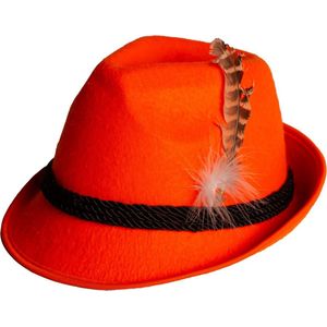 Partychimp Oranje Hoed Bayern met Veer Koningsdag EK WK voor bij Verkleedkleren Volwassenen Oranje verkleedkleding - One Size