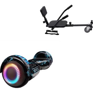 E-Mobility Rentals Hoverboard Met Hoverkart Comfort Zwart - Regular Lightning Blauw - Verlengde Afstand - 6.5'' Wielen - Oxboard - 15kmh - Bluetooth Speakers - LED Verlichting - UL2272 Gecertificeerd - Anti lek banden - Cadeau voor Kinderen, Tieners