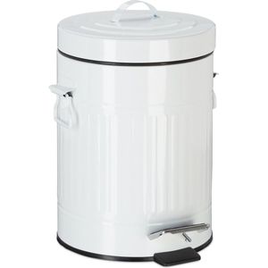 Relaxdays pedaalemmer retro - prullenbak toilet - afvalbak keuken - badkamer - wit - 3 Liter