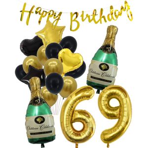 69 Jaar Verjaardag Cijferballon 69 - Feestpakket Snoes Ballonnen Pop The Bottles - Zwart Goud Groen Versiering