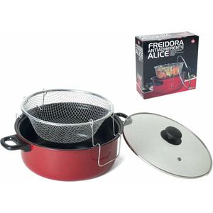 Gerimport friteuse/frituurpan met glazen deksel - voor alle hittebronnen - rood - D26 cm