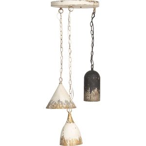 HAES DECO - Hanglamp - Industrial - Sets 3 Vintage / Retro Lampen, formaat Ø 70x95 cm - Goudkleurig / Bruin / Wit Metaal - Hanglamp Eettafel, Hanglampen Eetkamer