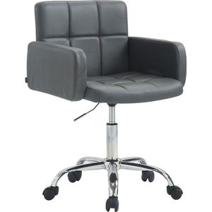 Luxe Werkkruk Amis - Grijs - Op wielen - Bureaustoel - Met rugleuning - In hoogte verstelbaar 41-55cm - Kunstleer