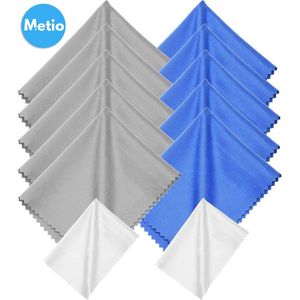 Metio - Microvezel Reinigingsdoekjes 12-delig - Schoonmaakdoekjes voor Brillen, Cameralenzen & Schermen - 15 x 17 cm - Blauw/Grijs