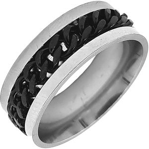 Tesoro Mio Michel – Heren Ring Voor Stoere Man – Staal Met Zwart – 17 mm / Maat 53