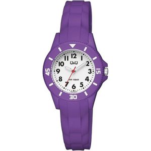 Q&Q V26A-004VY - Horloge - Sport - Analoog - Kinderen - Unisex - Plastic band - Rond - Kunststof - Cijfers - Paars - Wit - 10 ATM