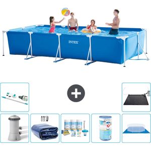 Intex Rechthoekig Frame Zwembad - 450 x 220 x 84 cm - Blauw - Inclusief Pomp Solarzeil - Onderhoudspakket - Filter - Grondzeil - Stofzuiger - Solar Mat