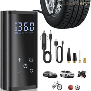 Goodivery ® - Elektrische luchtpomp - Luchtpomp met 12 V DC 6000 mAh-batterij - with Digital Display LED Light - ‎21.4 x 17.3 x 7.9 cm - Zwart