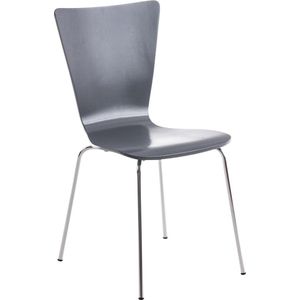 Bezoekersstoel Joleen - eetkamerstoel - Grijs houten zitting - chromen poten - Zithoogte 45 cm - Stapelbaar - makkelijk schoon te maken - set van één - modern