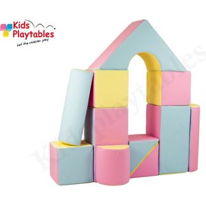 Zachte Soft Play Foam Blokken set 11 stuks Pastel roze-geel-blauw | grote speelblokken | baby speelgoed | foamblokken | reuze bouwblokken | motoriek peuter | schuimblokken