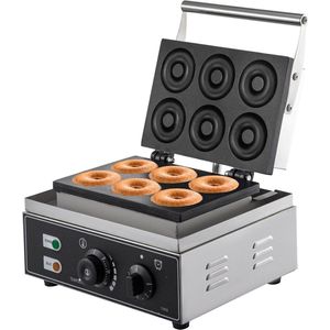 Vevor® Donutmaker - 6 donuts - Donut ijzer - RVS - Temperatuur 50 - 300 °C - Timer - Anti aanbakplaten - 30 x 34 x 24cm - Met accessoires