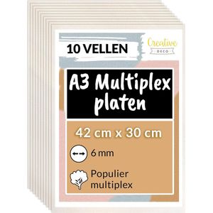 Creative Deco 10 x A3 Multiplex Platen | 420 x 300 x 6 mm (+/- 0.5 mm) | van Hout | Ideaal voor Huisdecor, Ambachten, Laserknipsel, CNC Machine, Rolzaag, het Stenciling, Pyrografie