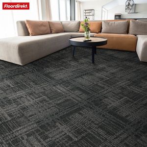 FLOORDIREKT Tapijttegels Luzern - 1 Stuk - 50 x 50 cm - Comfortabel & Geluidsabsorberend - Geschikt voor Vloerverwarming - Antraciet