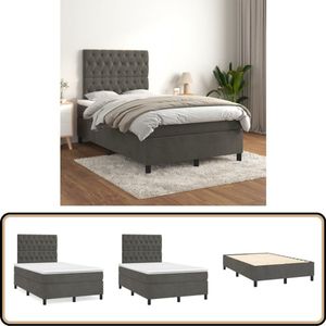 vidaXL Boxspring - Fluweel - Donkergrijs - 120x200 cm Boxspringbed - Donker Grijs - Velvet - Verstelbare Hoofdbord - Pocketvering