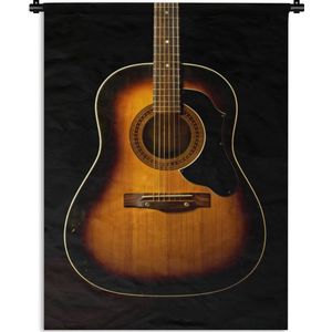 Wandkleed Akoestische gitaar - Akoestische gitaar op een zwarte achtergrond Wandkleed katoen 120x160 cm - Wandtapijt met foto XXL / Groot formaat!