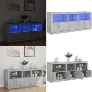 vidaXL Dressoir met LED-verlichting 162x37x67 cm betongrijs - Dressoir - Dressoirs - Opbergkast - Buffet