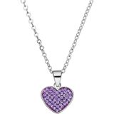 Lucardi Dames Stalen ketting hart met kristal violet - Ketting - Staal - Zilverkleurig - 47 cm