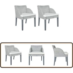 vidaXL Eetkamerstoelen - 2 stuks - Natuurlijk Rattan - Grijs Rattan Meubels - Eetkamerstoelen - Eettafel Stoelen - Grijze Stoelen - Lounge Stoelen